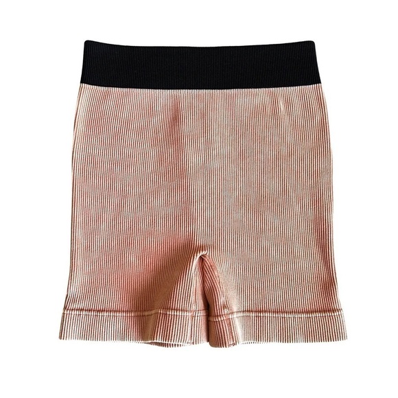 Ribbed Ash Rose Washed Color Seamless Bike Shorts Size L/XL - Picture 3 of 10